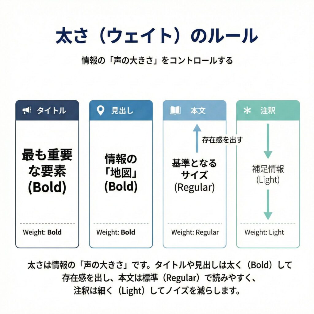 文字の太さで情報の階層を作るルール