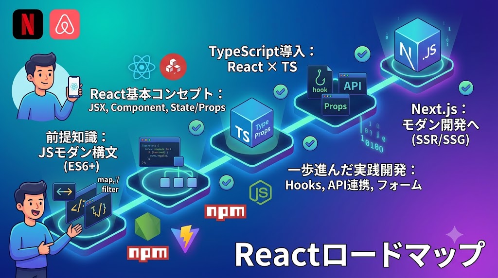 React学習ロードマップ:モダンWeb開発のスタンダードを身につける
