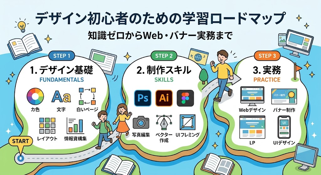 デザイン初心者のための学習ロードマップ|知識ゼロからWeb・バナー実務まで